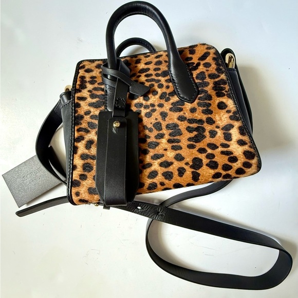 J.Crew Calf Hair Leather Mini Satchel Black Gold Hardware - Picture 2 of 6